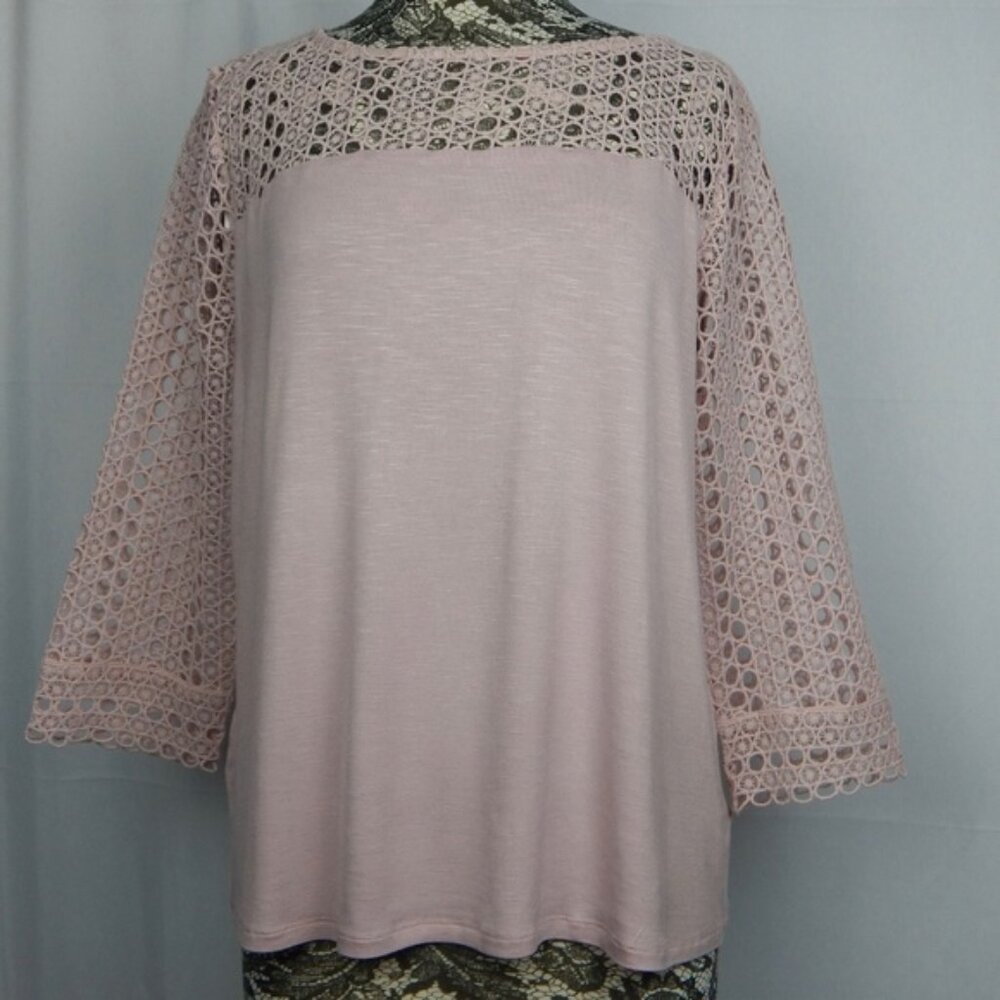 ADIVA Pink 3/4 sleeve top w/crochet accents XL